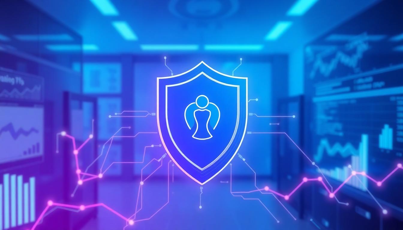 A digital vault and shield icon overlaying stylized charts and data flows, in cool blue tones, suggesting privacy-first language models in sensitive domains. Image created with AI.